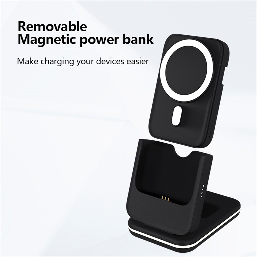 C15 5000 mAh magnetisk powerbank opladerstativ til telefon, ur og høretelefoner trådløs opladning