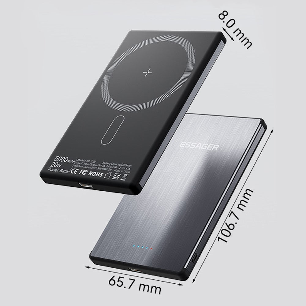 ESSAGER 5000mAh Magnetic Power Bank Ultra Slim Wireless Charging Battery Pack