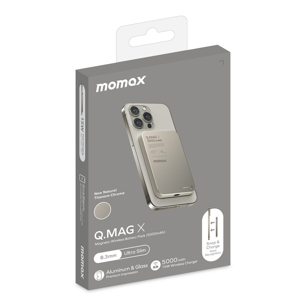 MOMAX Q.MAG X Magnetisk Trådlös Laddare i Metall 5000mAh Mobilmobil Powerbank