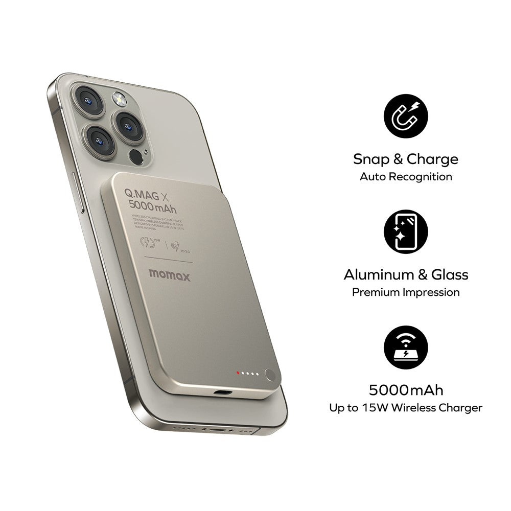 MOMAX Q.MAG X Magnetisk Trådlös Laddare i Metall 5000mAh Mobilmobil Powerbank