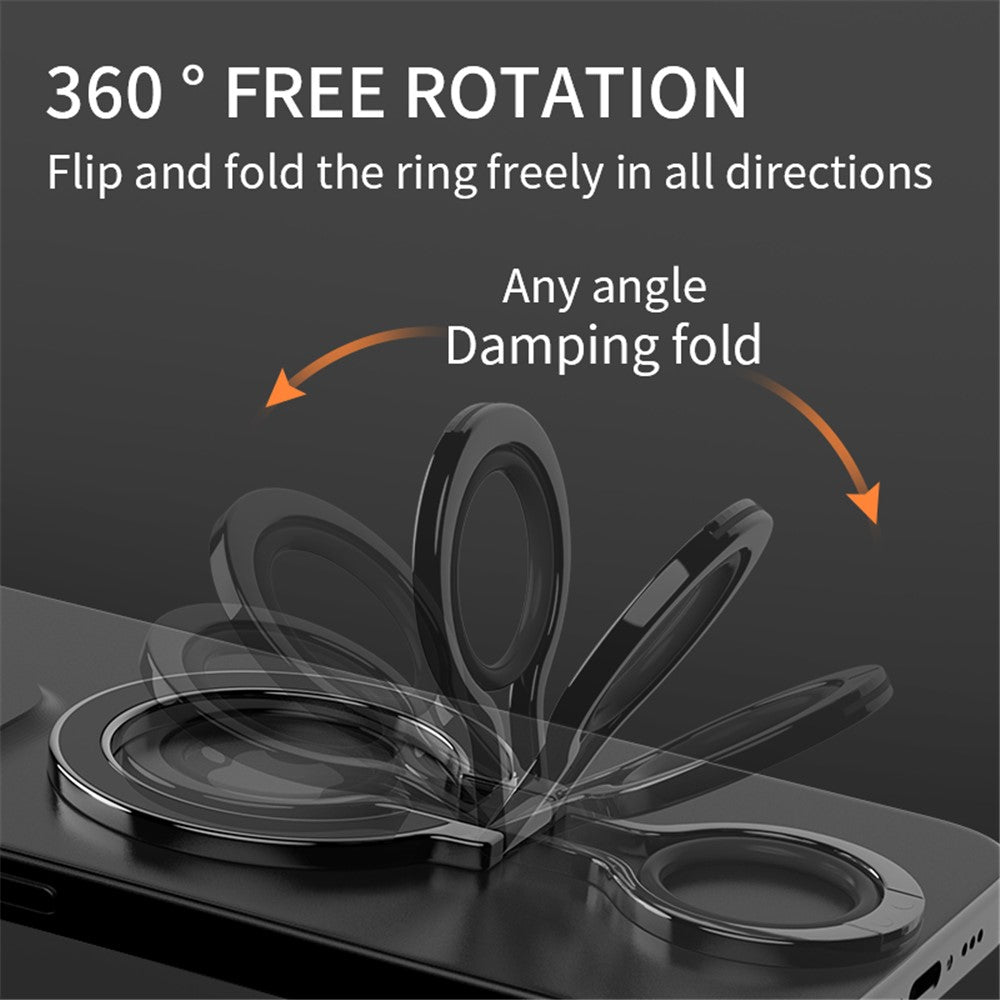 Zinc Alloy 360-Degree Rotating Magnetic Phone Ring Kickstand with Silicone Strap