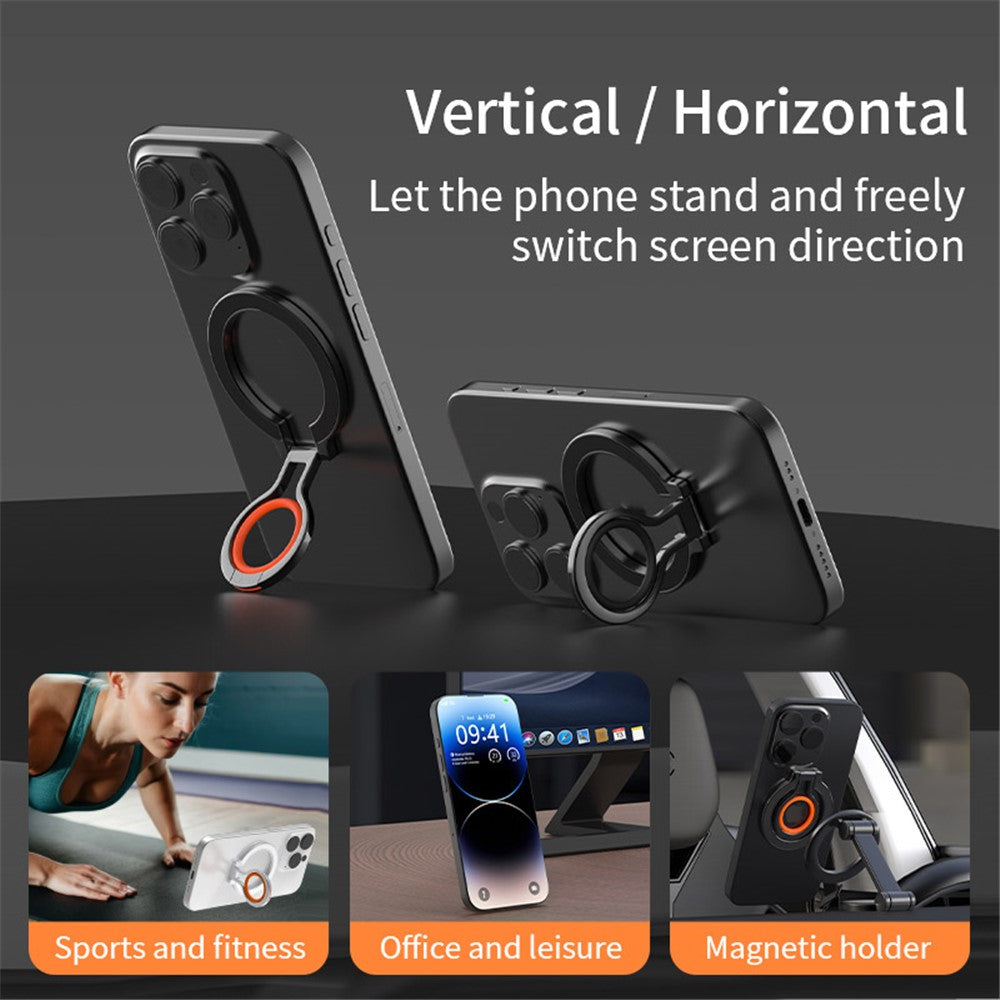 Zinc Alloy 360-Degree Rotating Magnetic Phone Ring Kickstand with Silicone Strap