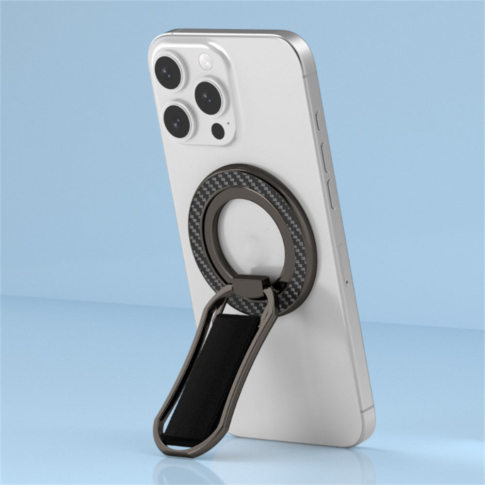 Carbon Fiber Pattern Magnetic Stand Ring Holder Foldable Rotatable Wrist Strap Bracket with Magnetic Pad