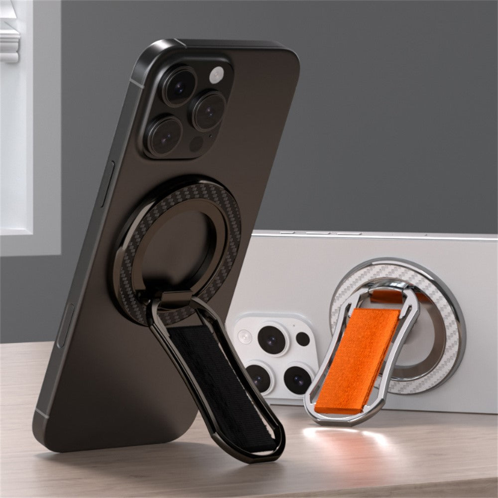 Carbon Fiber Pattern Magnetic Stand Ring Holder Foldable Rotatable Wrist Strap Bracket with Magnetic Pad