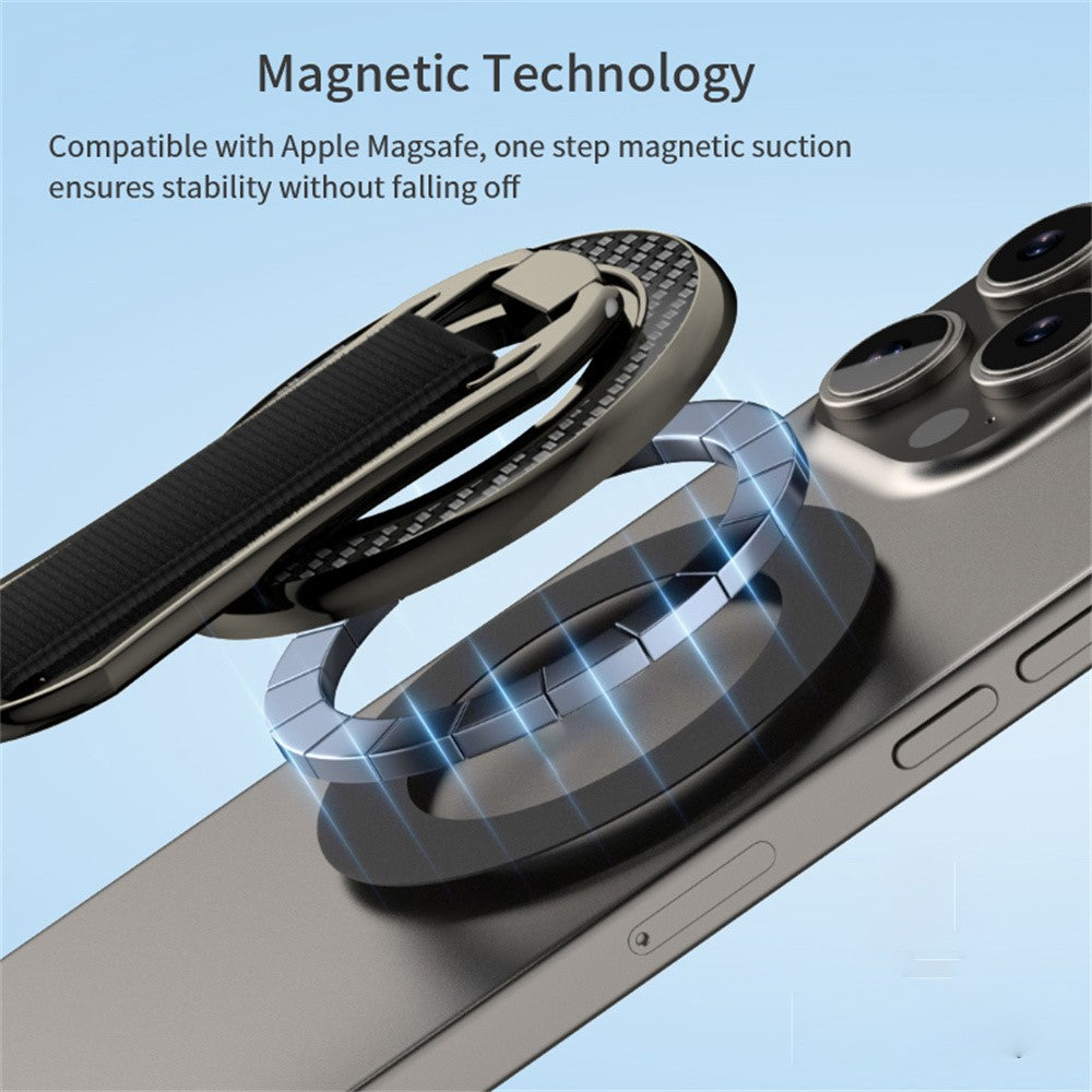 Carbon Fiber Pattern Magnetic Stand Ring Holder Foldable Rotatable Wrist Strap Bracket with Magnetic Pad