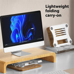 J32 Adjustable Laptop Stand Foldable Wood Base Metal Cooling Riser Desktop Bracket