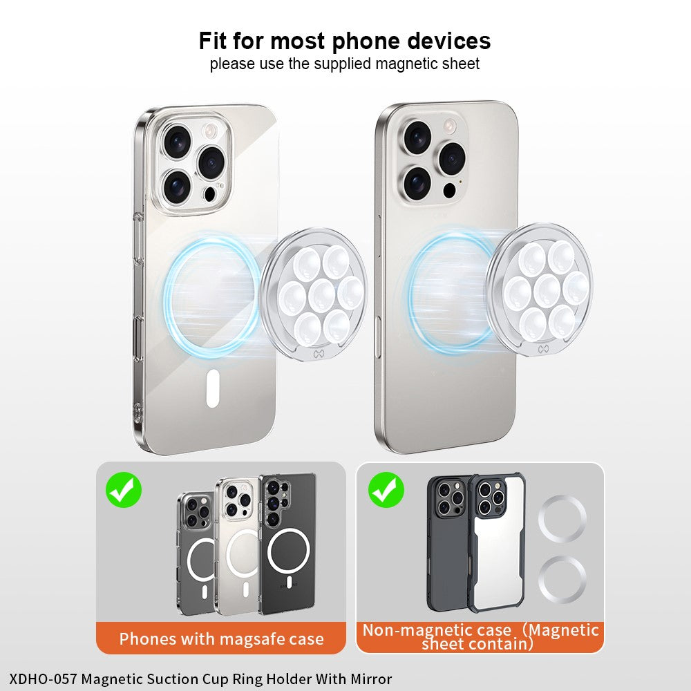 XUNDD XDHO-057 Magnetic Suction Cup Phone Mount Rotating Stand Holder with Makeup Mirror