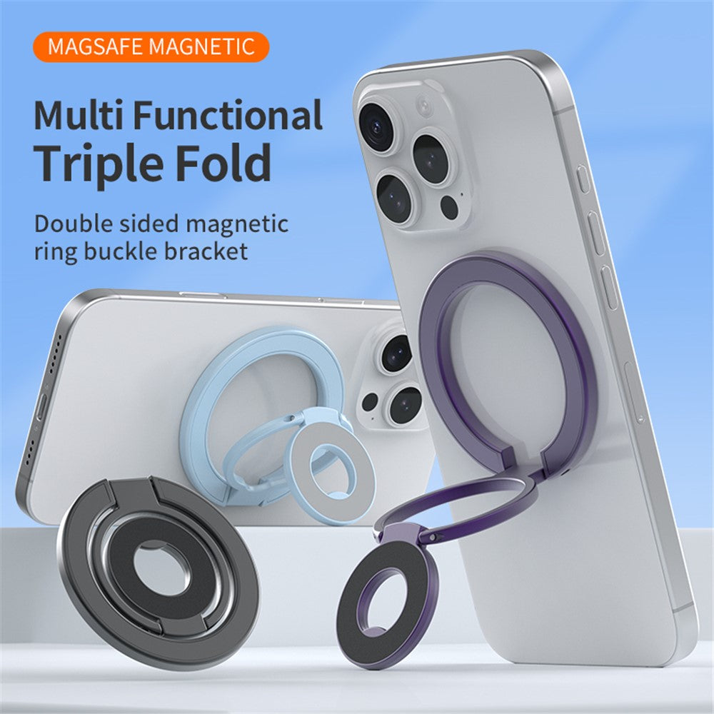 Tri-Fold Magnetic Kickstand Adjustable Angle Phone Metal Ring Holder