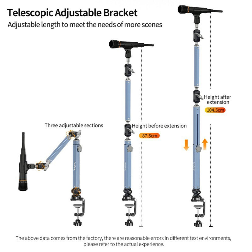 LANPARTE B-DMS-01 Clip On Heavy Duty Microphone Holder Three Sections Adjustable Boom Arm Stand