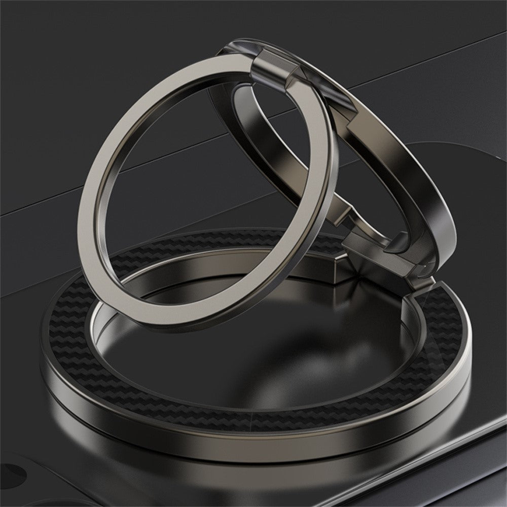 Dual Axis Carbon Fiber Textured Foldable Metal Magnetic Phone Back Ring Stand Multi Angle Viewing Kickstand