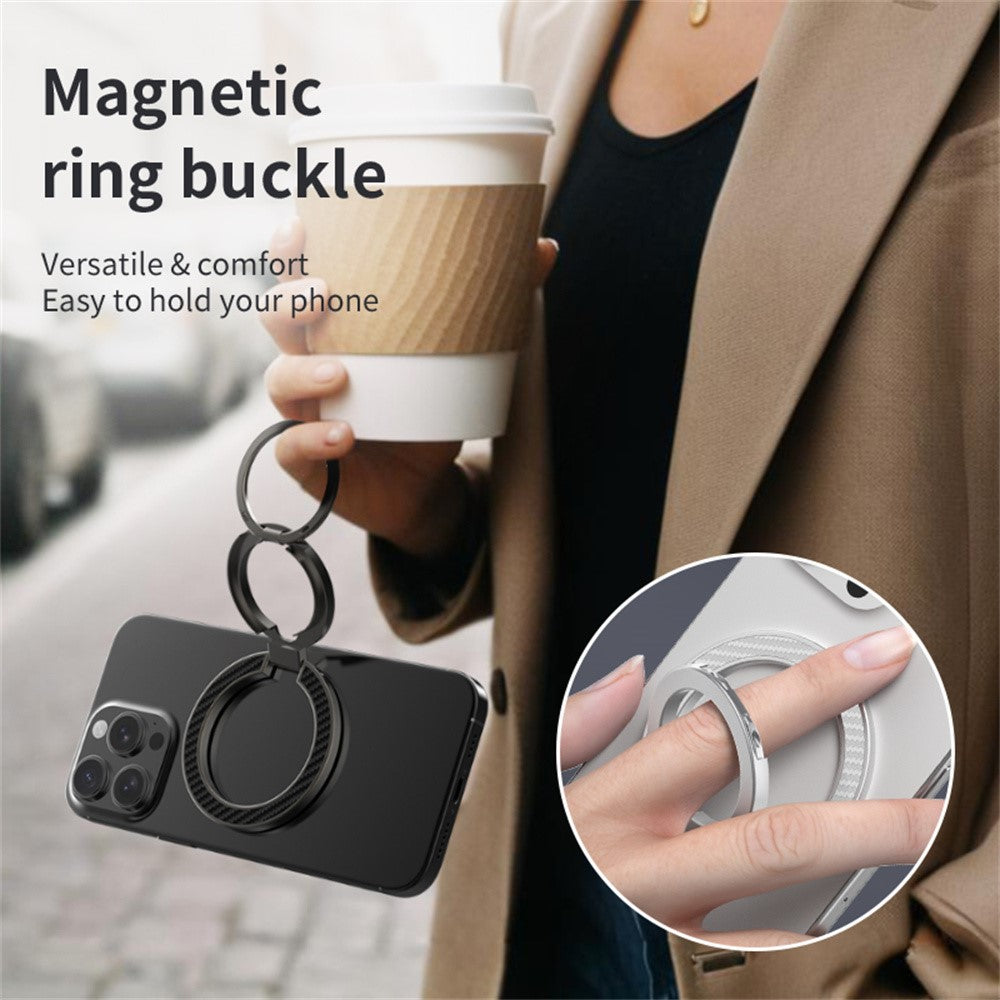 Dual Axis Carbon Fiber Textured Foldable Metal Magnetic Phone Back Ring Stand Multi Angle Viewing Kickstand