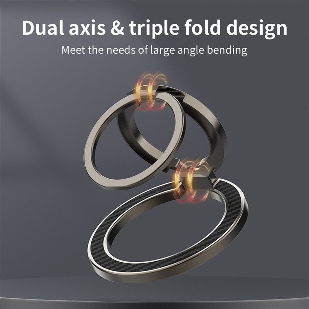 Dual Axis Carbon Fiber Textured Foldable Metal Magnetic Phone Back Ring Stand Multi Angle Viewing Kickstand