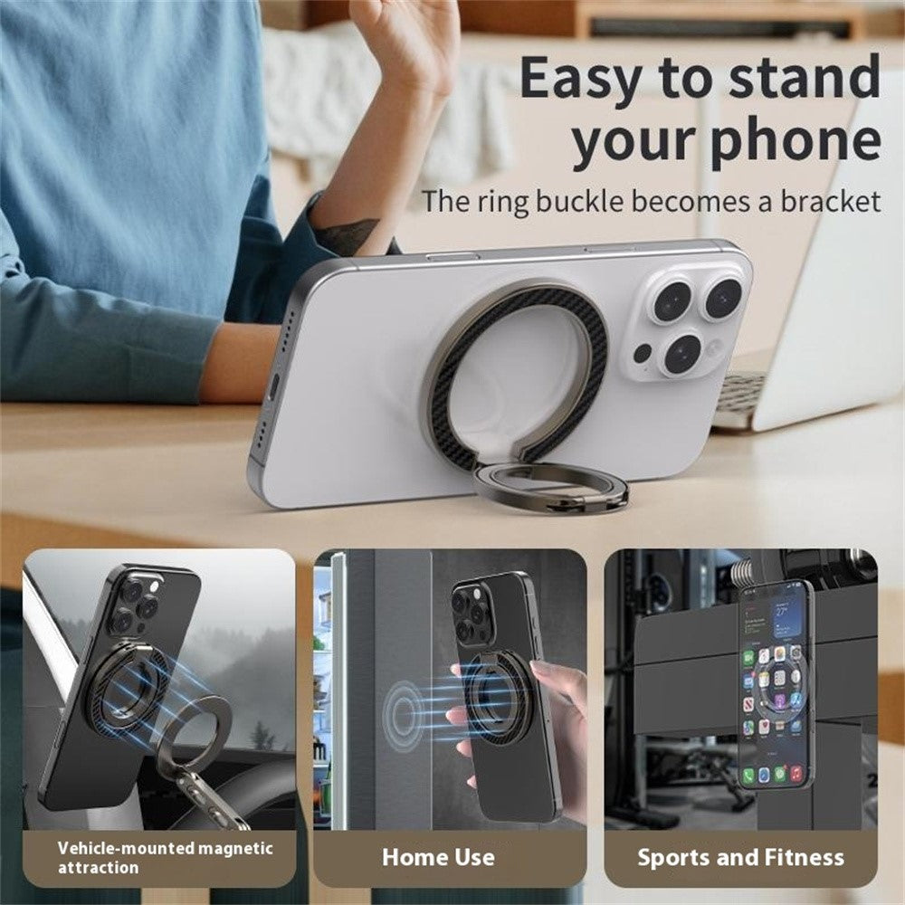 Dual Axis Carbon Fiber Textured Foldable Metal Magnetic Phone Back Ring Stand Multi Angle Viewing Kickstand