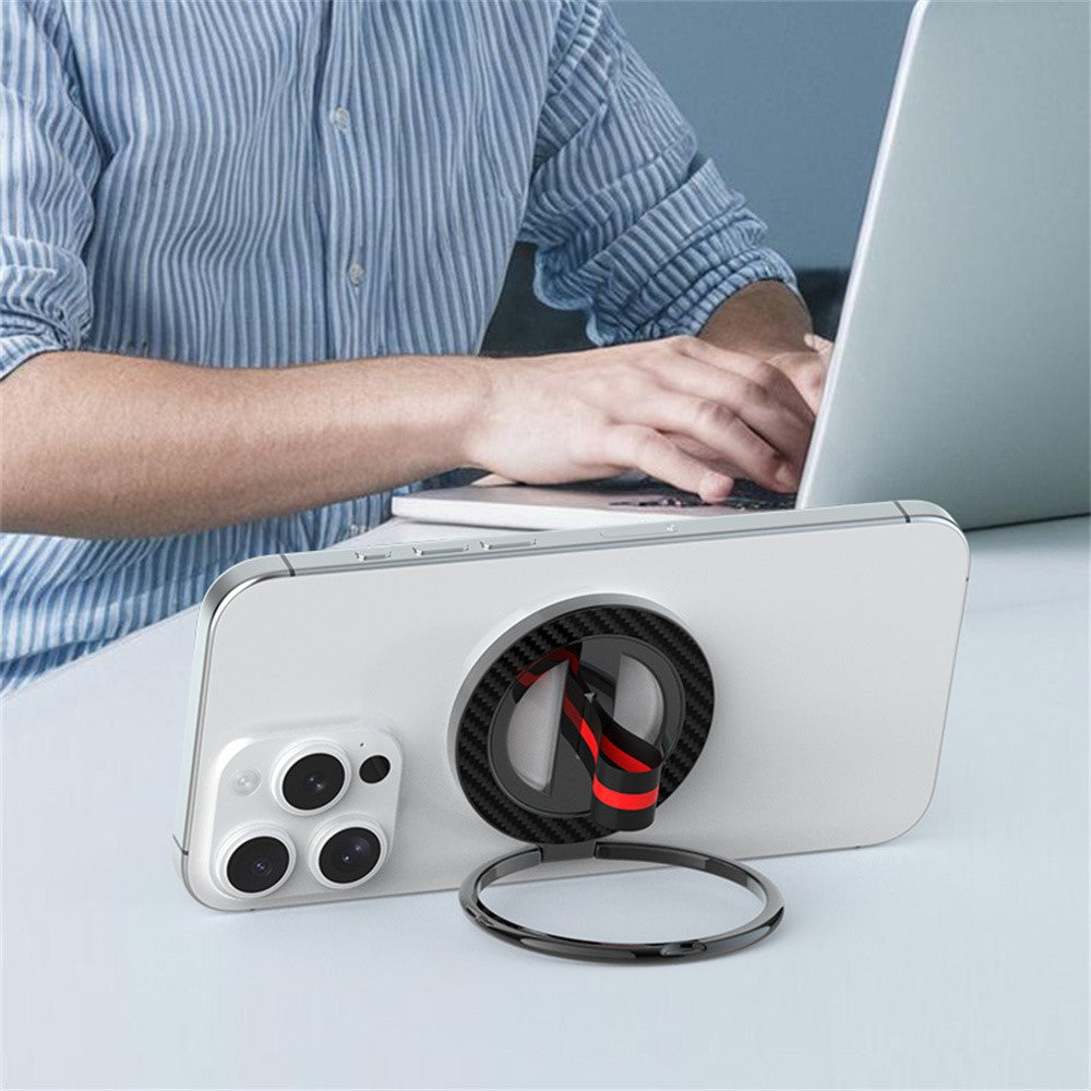 Carbon Fiber Texture Ring Kickstand 360 Degree Rotation Magnetic Phone Holder