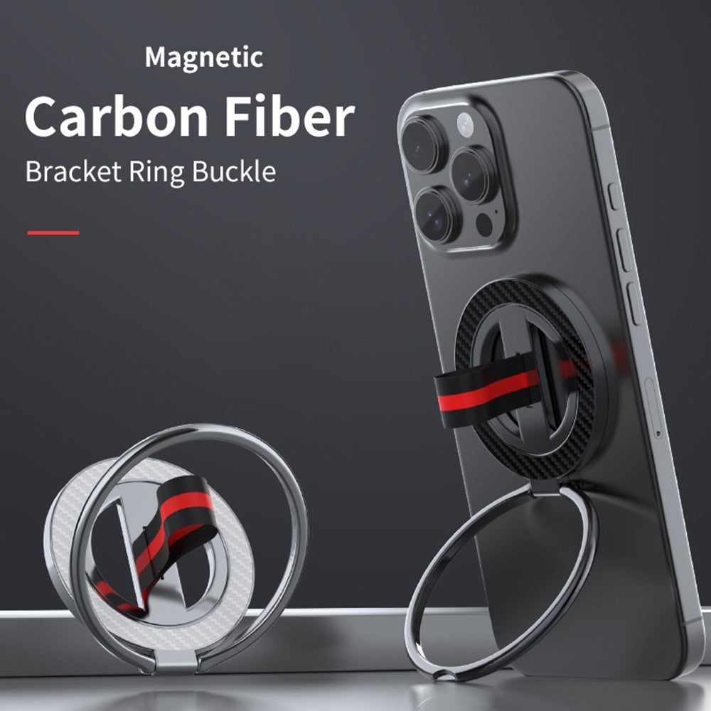 Carbon Fiber Texture Ring Kickstand 360 Degree Rotation Magnetic Phone Holder