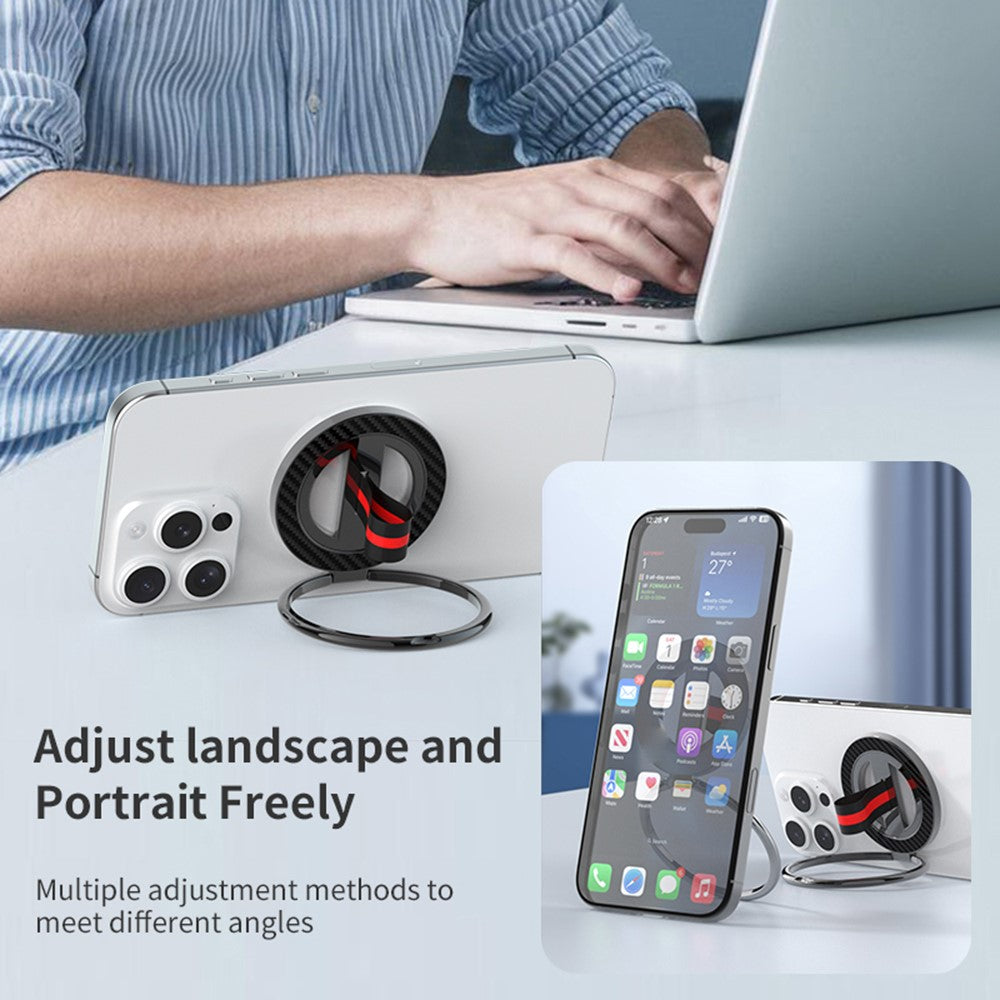 Carbon Fiber Texture Ring Kickstand 360 Degree Rotation Magnetic Phone Holder