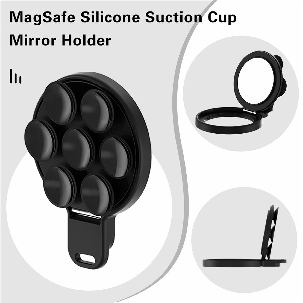 Silikon sugkoppsspegelstativ kompatibelt med MagSafe magnetfäste med inbyggd spegel