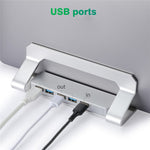 D051-3 Lodret Bærbarstativ USB-Hub Pladsbesparende Notebook-holder Skrivebordsbeslag med 4 USB-porte