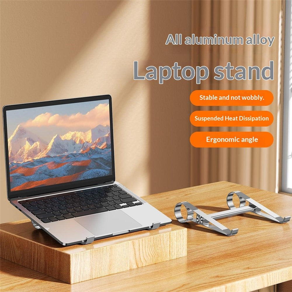 0022 Portable Aluminum Laptop Stand Desktop Riser Cooling Pad Foldable Storage Ergonomic Design for Home / Office