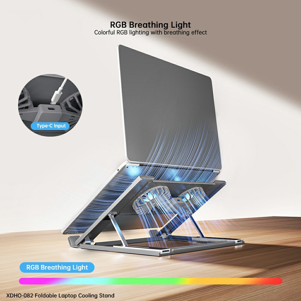 XUNDD XDHO-082 Laptop Cooling Stand with Dual Fans RGB Lighting Foldable Notebook Bracket