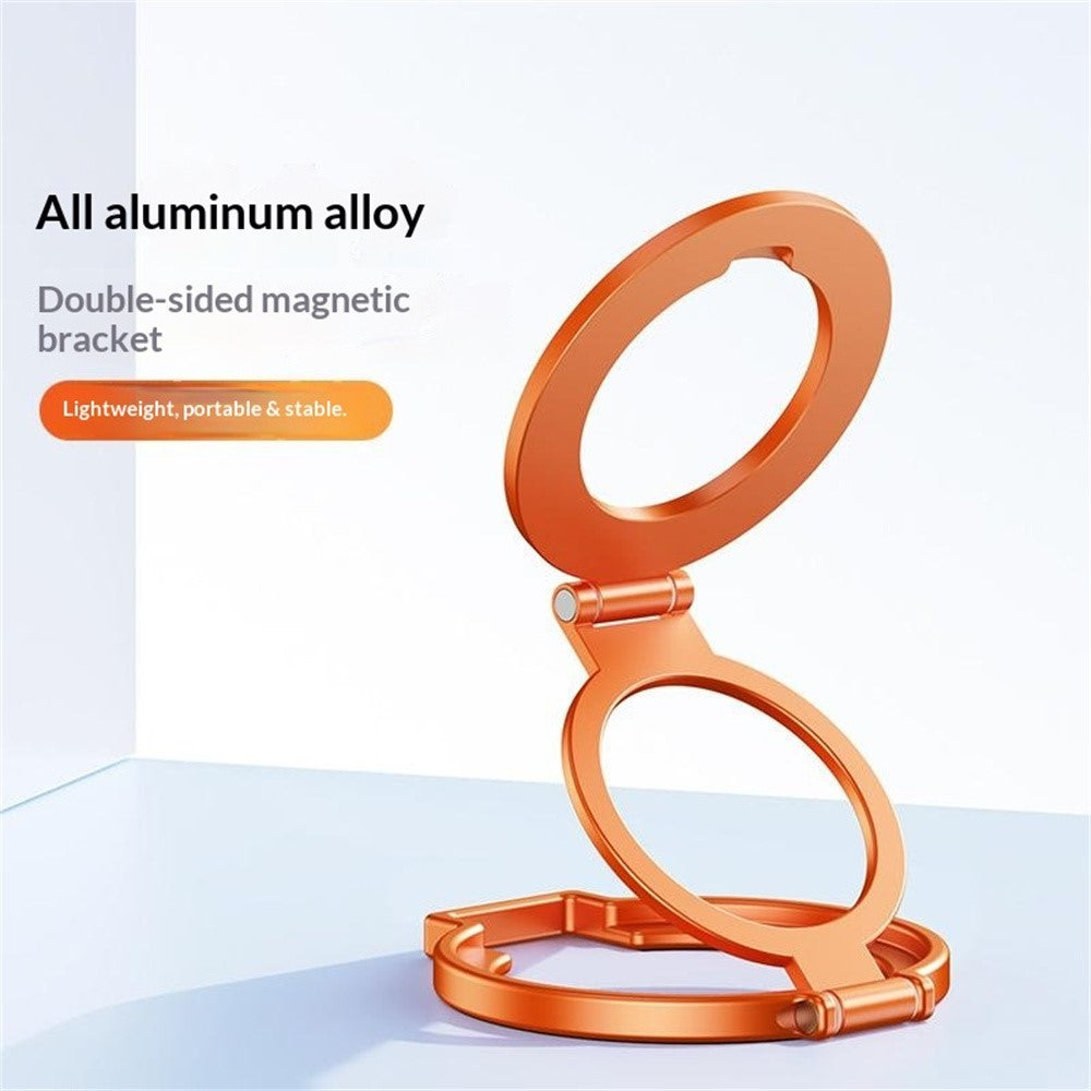 T15S Rotating Phone Stand 360-Degree Foldable Ring Holder Aluminum Alloy Dual Magnetic Desktop Mount