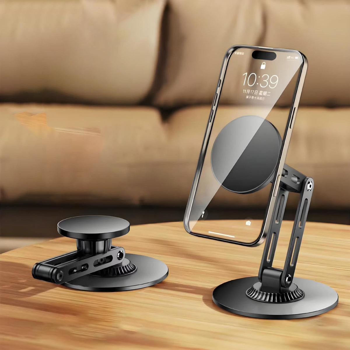Desktop Magnetic Phone Stand Three-Axis Adjustable Metal Bracket for Live Streaming / Movie Watching