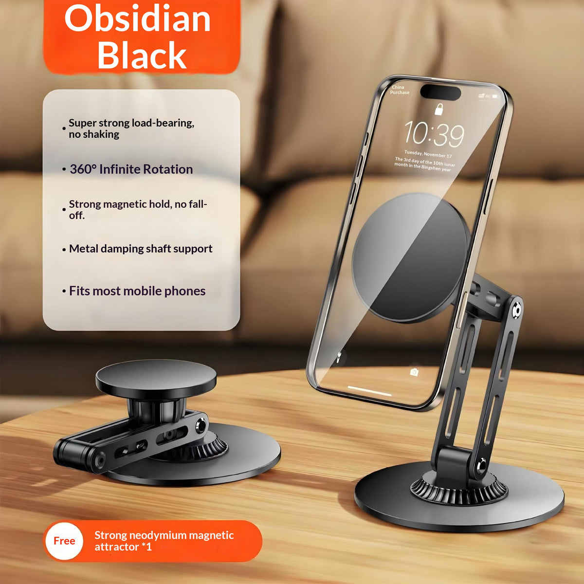 Desktop Magnetic Phone Stand Three-Axis Adjustable Metal Bracket for Live Streaming / Movie Watching