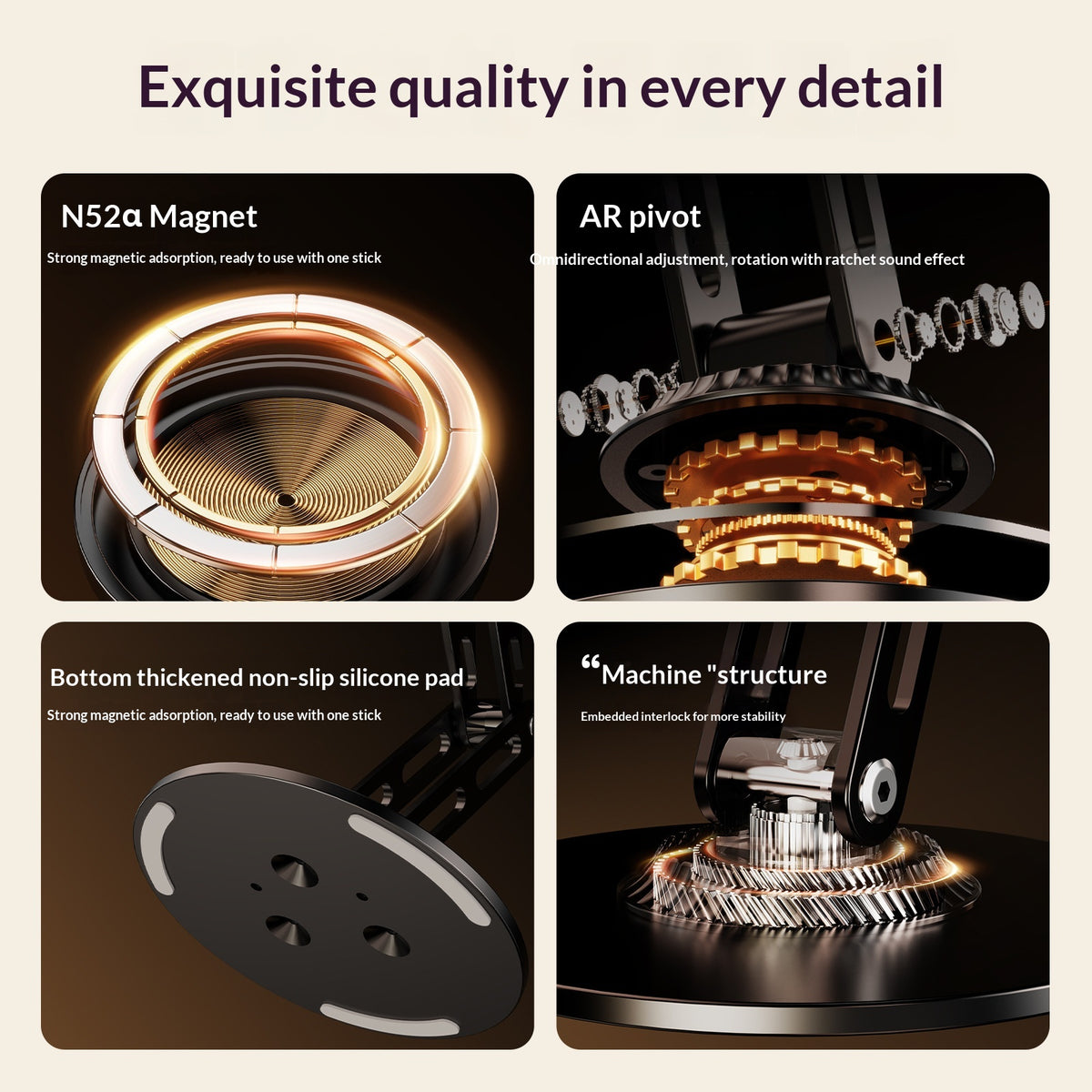 Desktop Magnetic Phone Stand Three-Axis Adjustable Metal Bracket for Live Streaming / Movie Watching