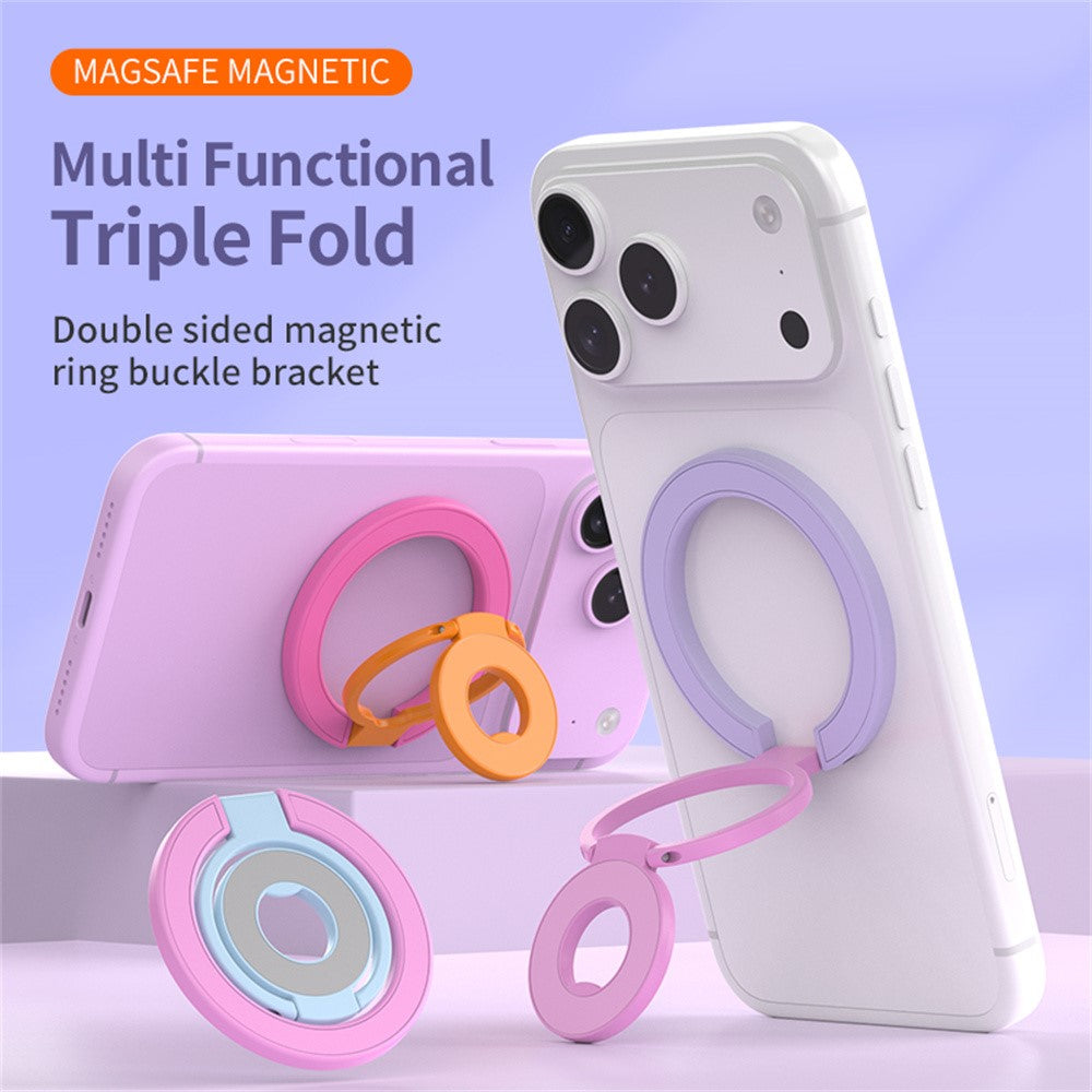 Magnetic Phone Ring Holder Compatible with MagSafe Triple Fold 360 Degrees Rotation Stand Multi-functional Mount