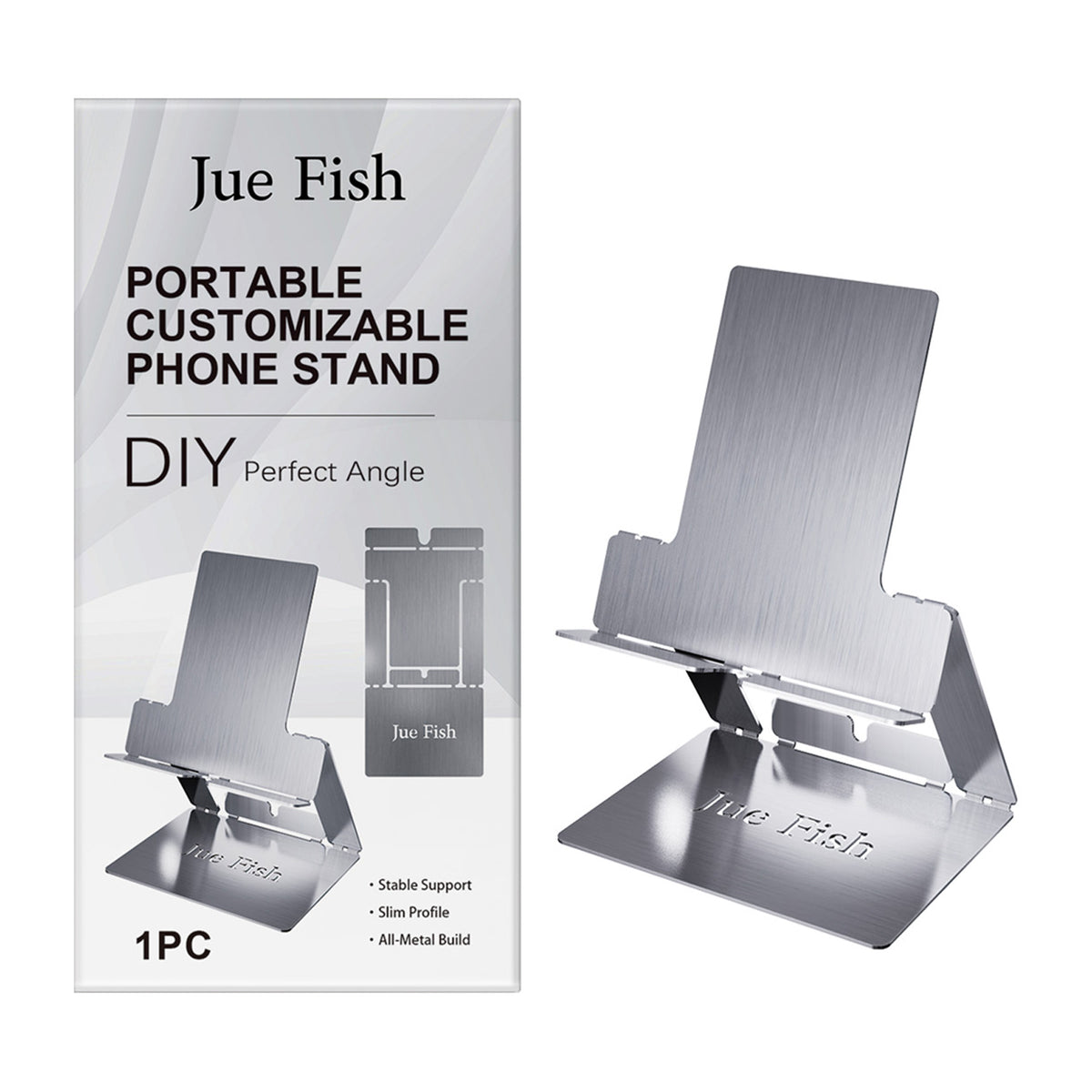 JUE-FISH Portable Foldable Phone Stand Galvanized Steel Adjustable Metal Desktop Cellphone Holder