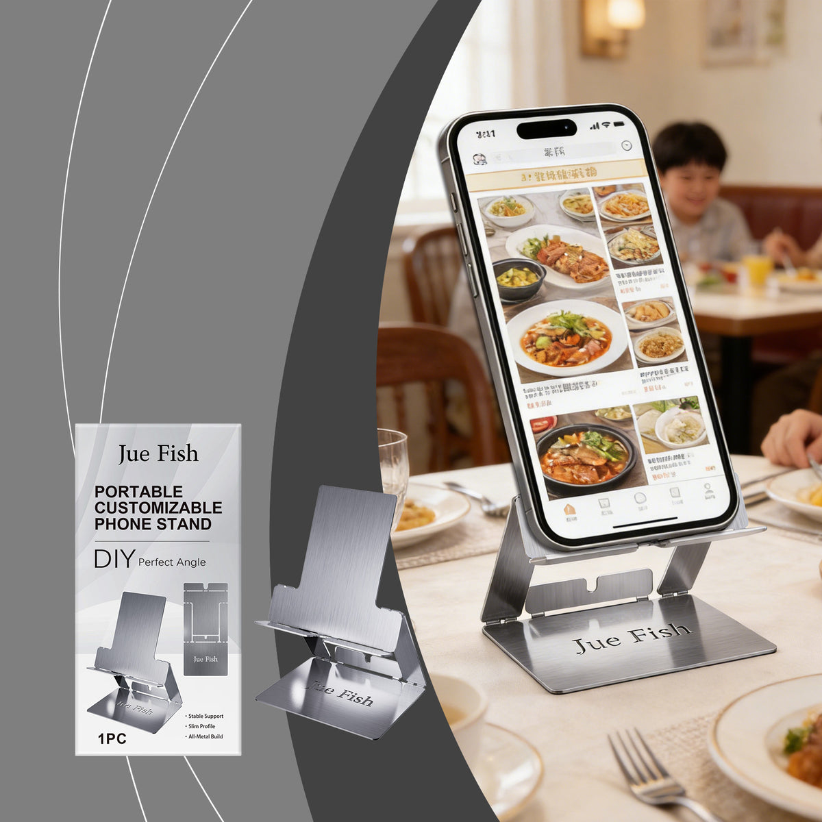 JUE-FISH Portable Foldable Phone Stand Galvanized Steel Adjustable Metal Desktop Cellphone Holder