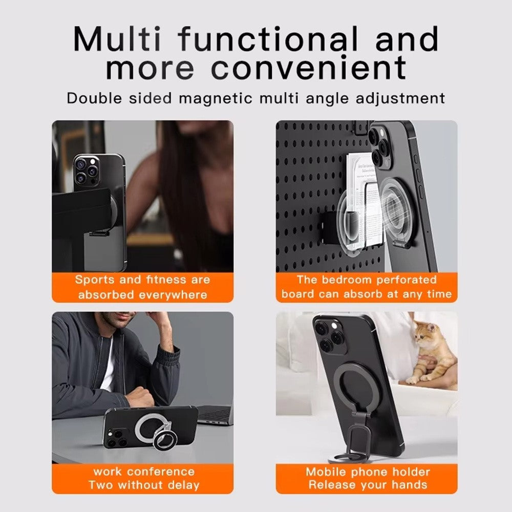 Double-Sided Magnetic Phone Stand Ring Holder Compatible with MagSafe 360 Degree Adjustable Metal Stand for iPhone 17  /  16  /  15  /  14  /  Samsung  /  Galaxy