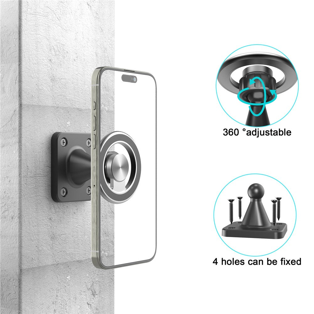 Wall Mounted Double Ring Magnetic Phone Holder 360 Degree Rotation Aluminum Alloy Cellphone Stand