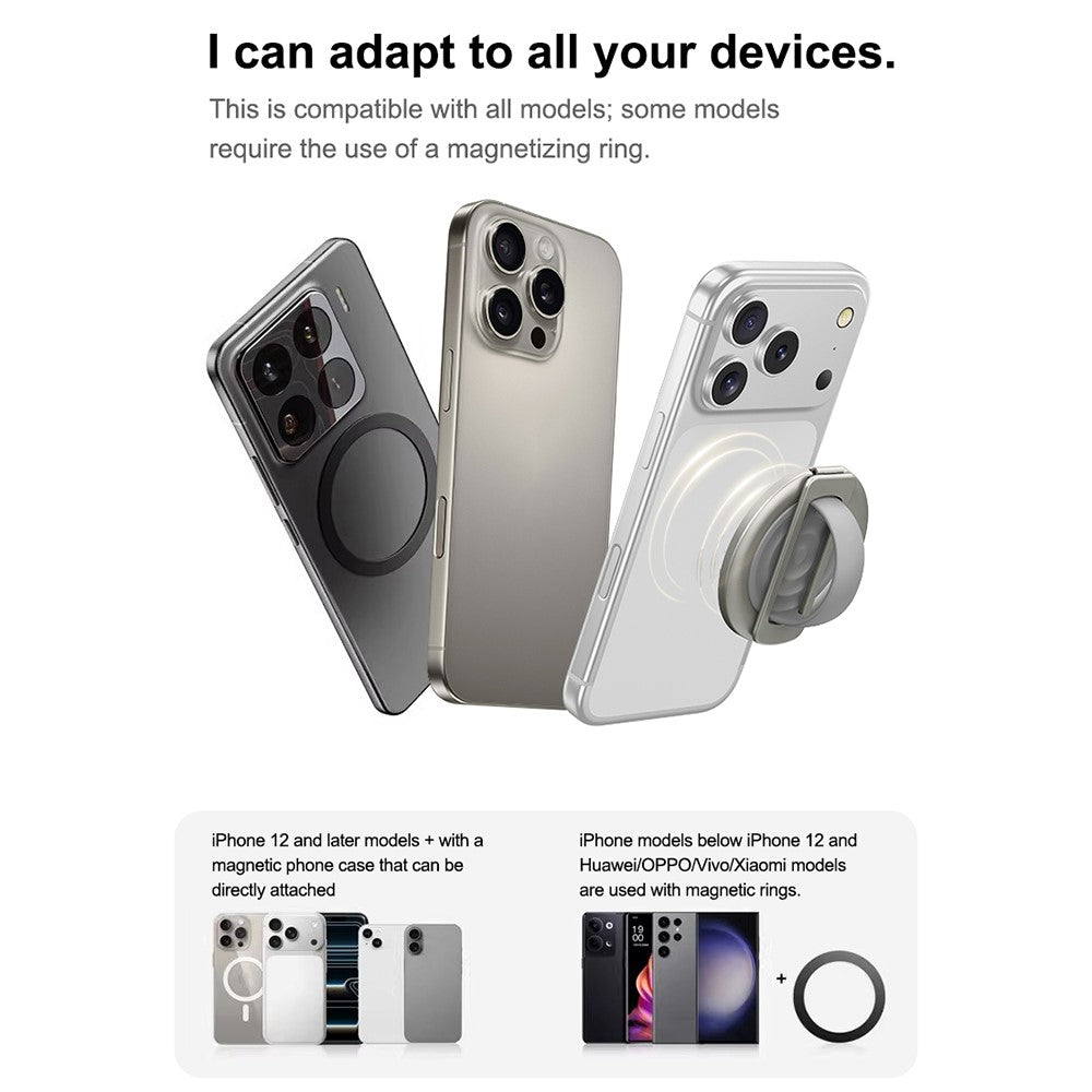 Foldable Magnetic Phone Ring Stand Liquid Silicone Aluminum Rotating Phone Holder for iPhone Android