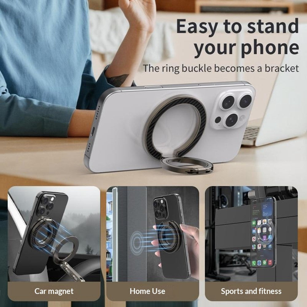 Magnetic Phone Ring Stand Compatible with MagSafe Foldable Carbon Fiber Rotation Finger Grip Holder