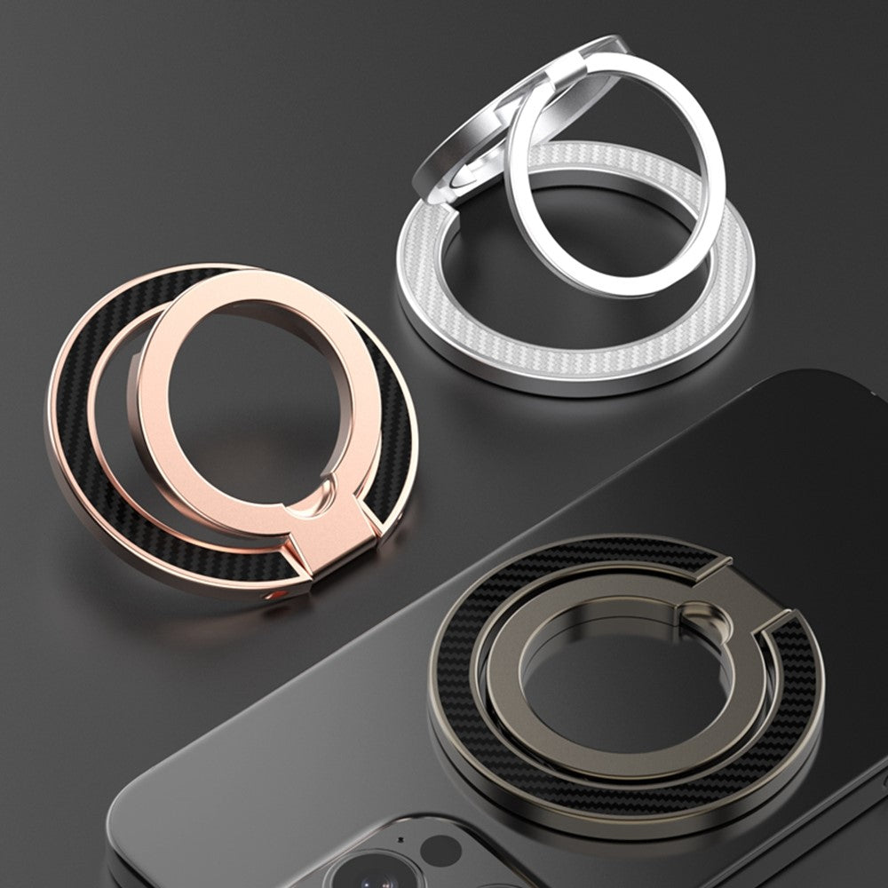 Magnetic Phone Ring Stand Compatible with MagSafe Foldable Carbon Fiber Rotation Finger Grip Holder