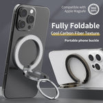 Magnetic Phone Ring Stand Compatible with MagSafe Foldable Carbon Fiber Rotation Finger Grip Holder