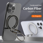 Magnetic Phone Ring Stand Compatible with MagSafe Foldable Carbon Fiber Rotation Finger Grip Holder