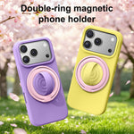 2 in 1 Magnetic Phone Ring Holder Color Block Rotatable Kickstand with Silicone Grip Loop