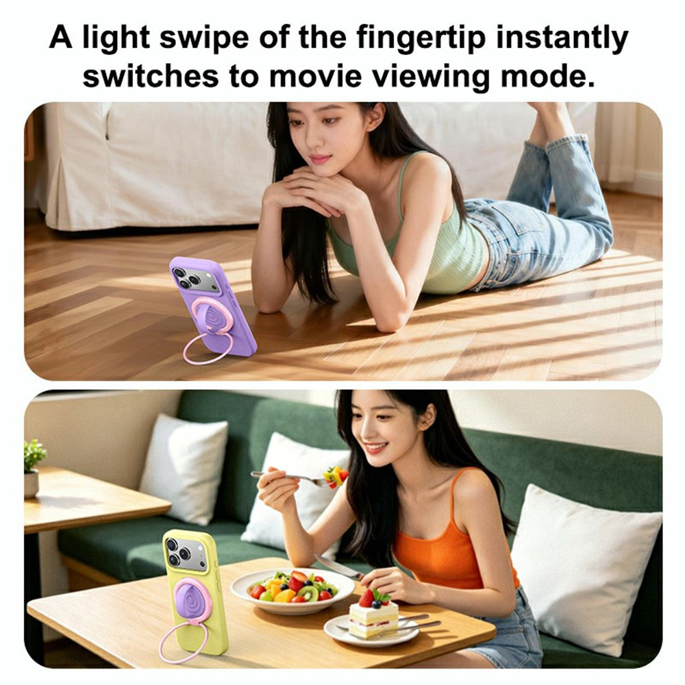 2 in 1 Magnetic Phone Ring Holder Color Block Rotatable Kickstand with Silicone Grip Loop