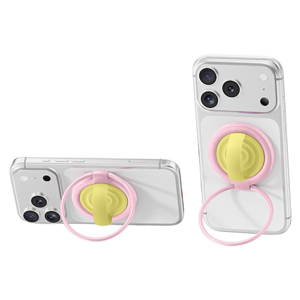 2 in 1 Magnetic Phone Ring Holder Color Block Rotatable Kickstand with Silicone Grip Loop