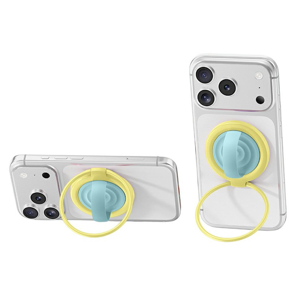2 in 1 Magnetic Phone Ring Holder Color Block Rotatable Kickstand with Silicone Grip Loop