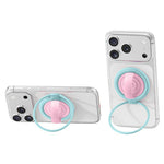 2 in 1 Magnetic Phone Ring Holder Color Block Rotatable Kickstand with Silicone Grip Loop
