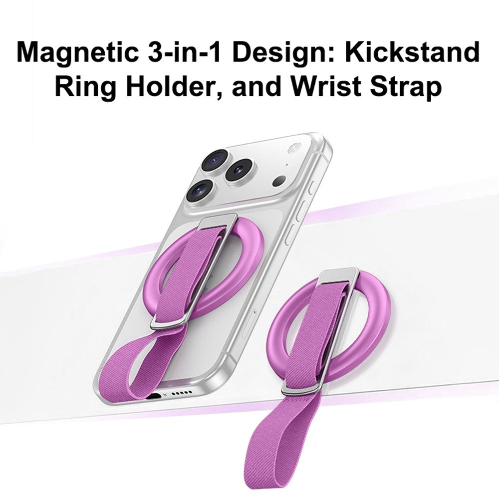 3 in 1 Magnetic Phone Grip Ring Stand for iPhone 12 - 17 Series Woven Strap Kickstand Design