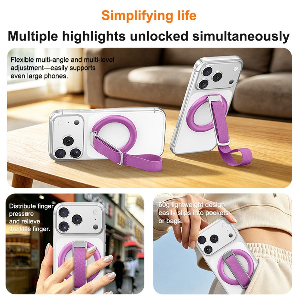 3 in 1 Magnetic Phone Grip Ring Stand for iPhone 12 - 17 Series Woven Strap Kickstand Design