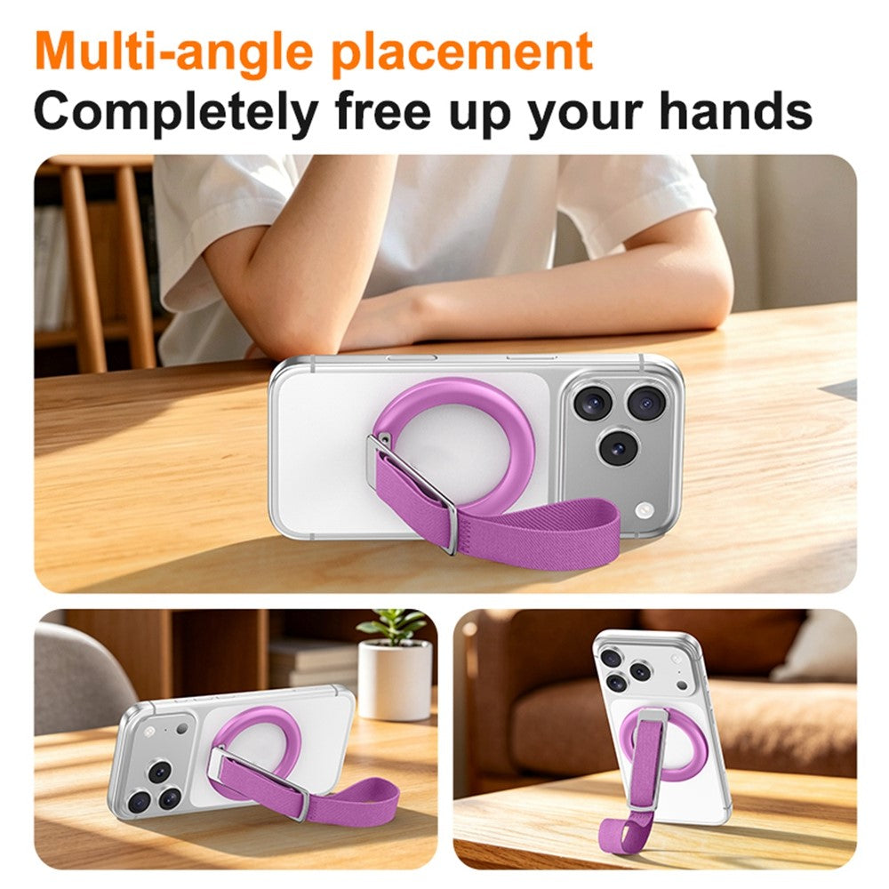 3 in 1 Magnetic Phone Grip Ring Stand for iPhone 12 - 17 Series Woven Strap Kickstand Design