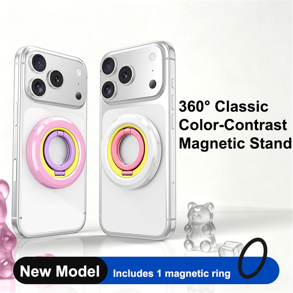 Magnetisk mobilringhållare i zinklegering, 360° rotation, vikbart stativ, kompatibel med MagSafe