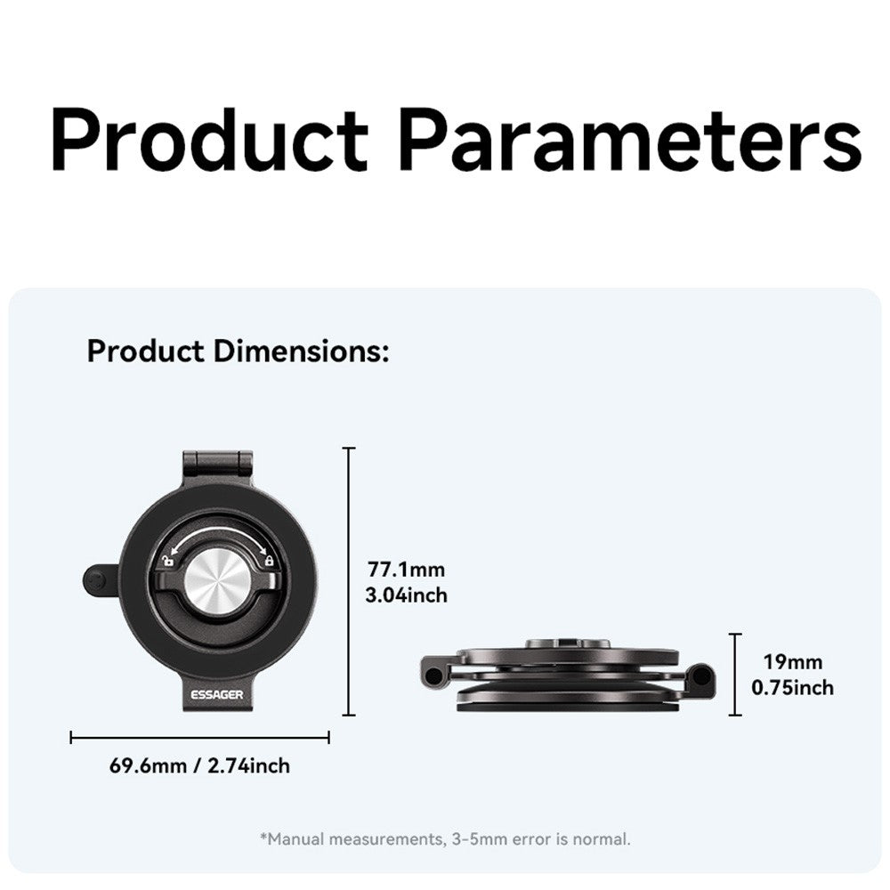 ESSAGER ES-ZJ43 Suction Cup Magnetic Phone Holder 3-Axis Adjustable Stand for Car Dashboard Desktop