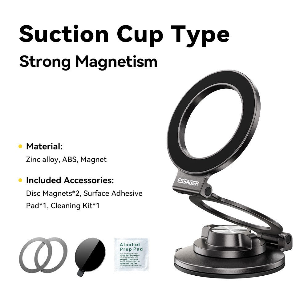 ESSAGER ES-ZJ43 Suction Cup Magnetic Phone Holder 3-Axis Adjustable Stand for Car Dashboard Desktop