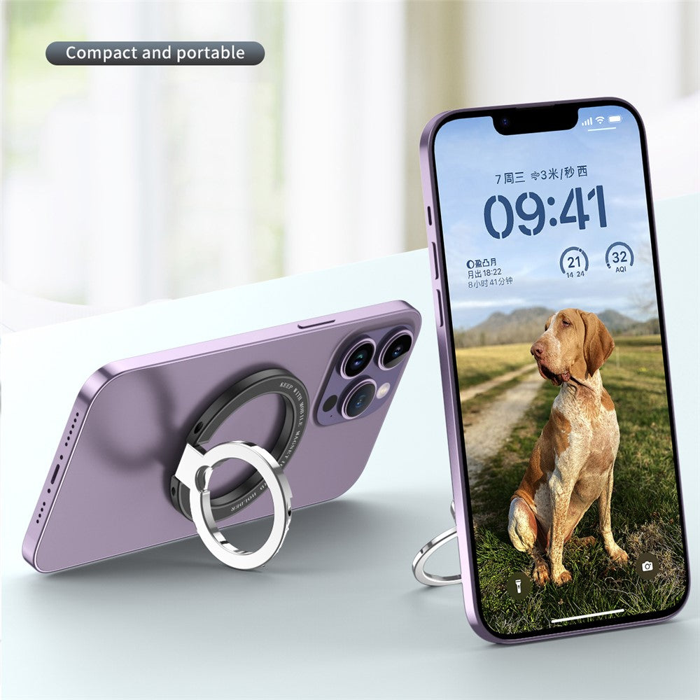 Magnetic Phone Ring, Double-axis Magnetic Metal Phone Grip Ring Holder with Adjustable Kickstand